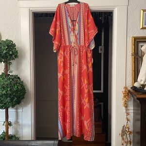 LN ELAN Santa Fe Pink kimono cover-up in coral